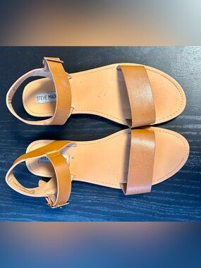 Steve Madden Cognac Leather Strap Flat Sandals